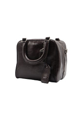 Coach Glazed Leather Bowler Satchel | Dark Brown & Silver