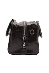 Coach Glazed Leather Bowler Satchel | Dark Brown & Silver