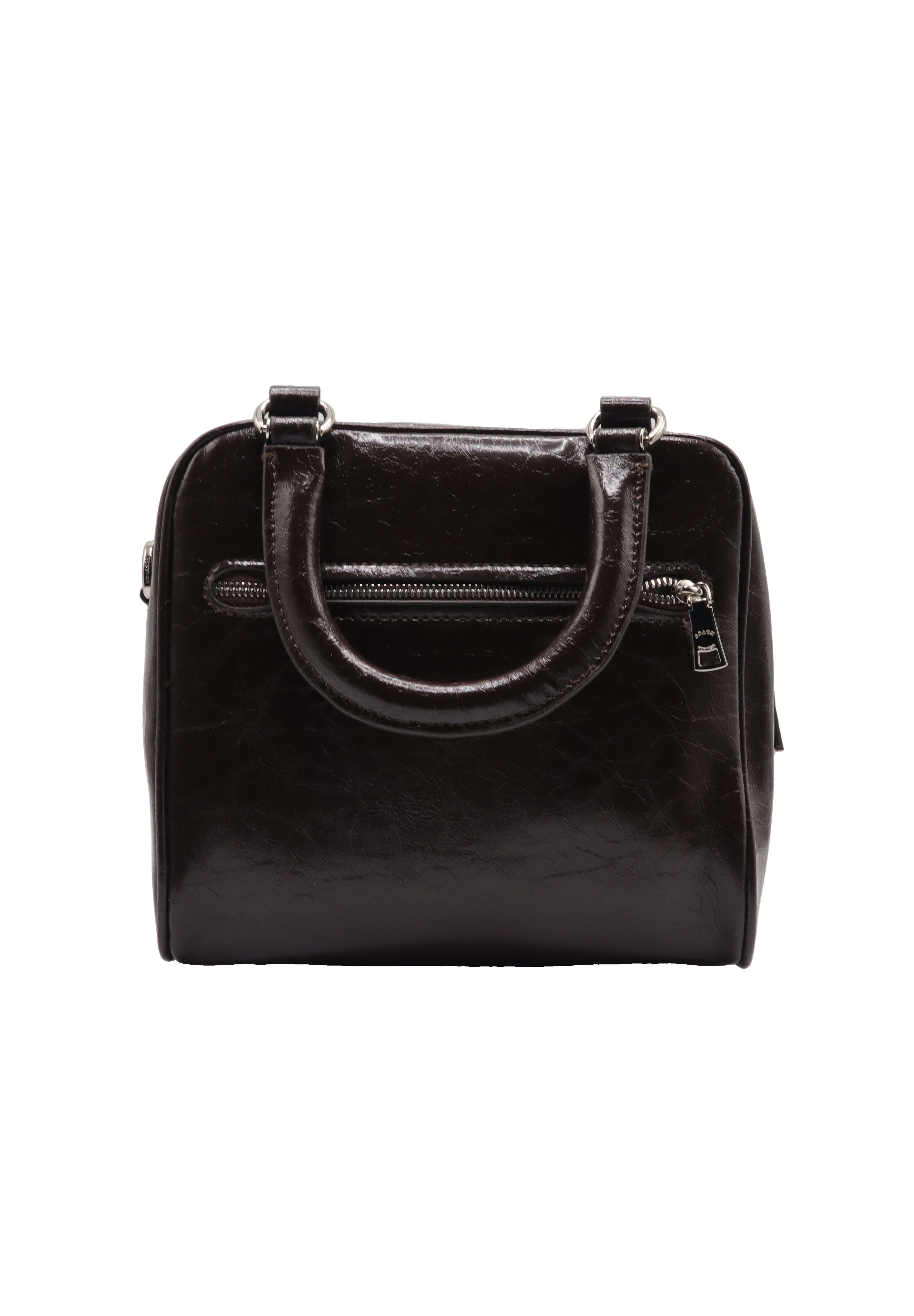 Coach Glazed Leather Bowler Satchel | Dark Brown & Silver