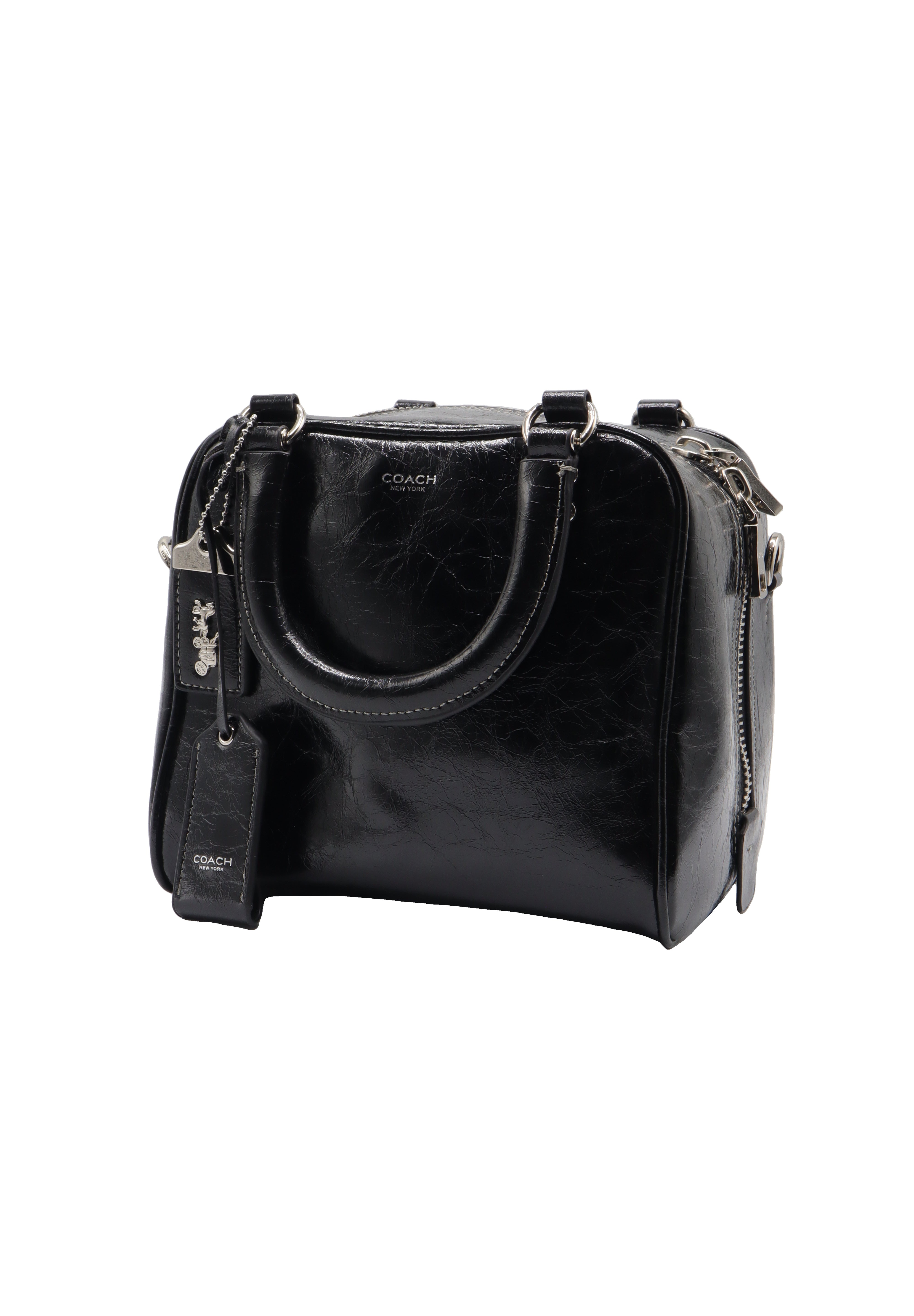 Coach Glazed Leather Bowler Satchel | Classic Black & Silver