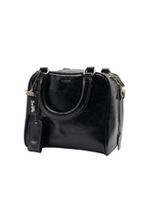 Coach Glazed Leather Bowler Satchel | Classic Black & Silver