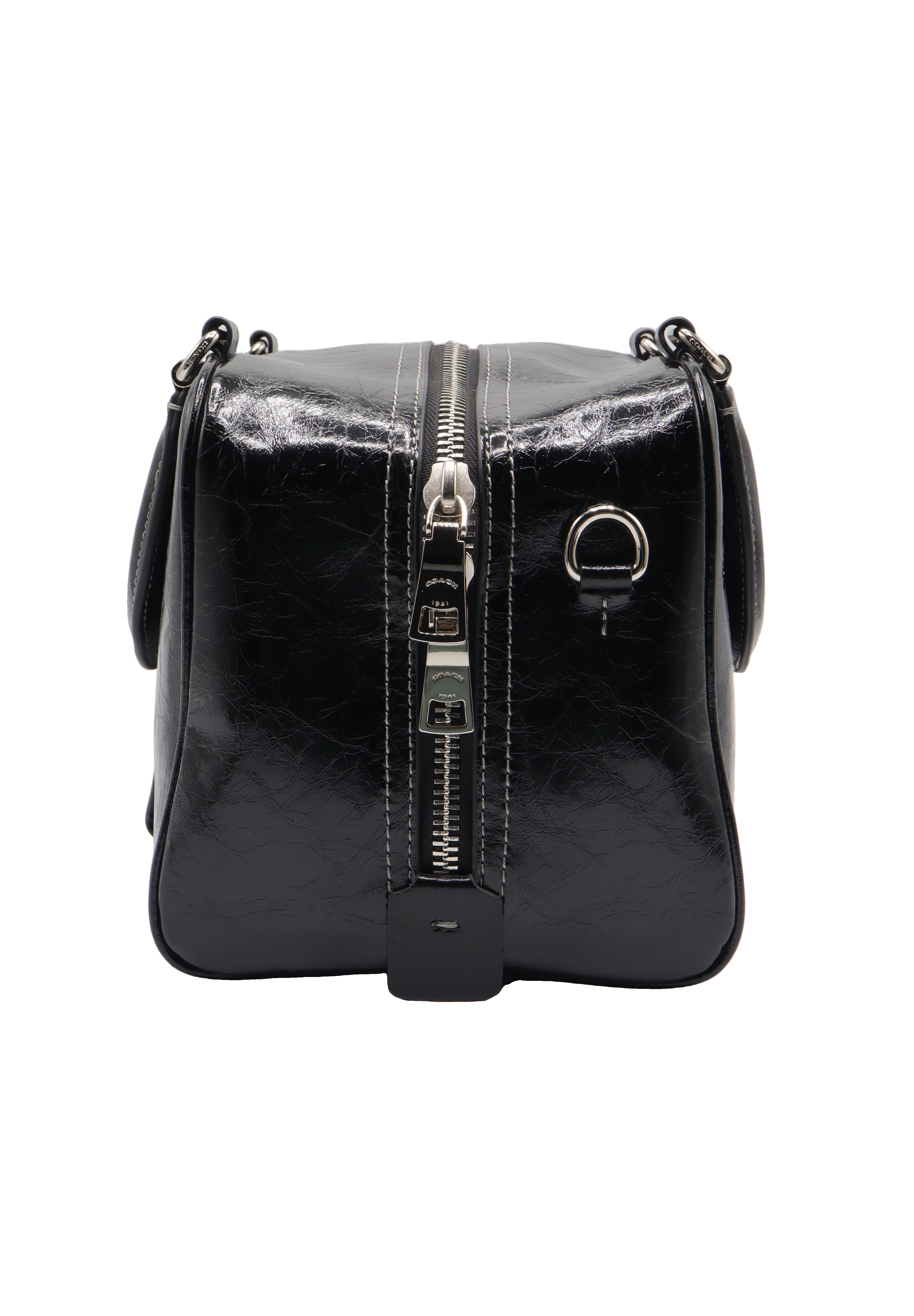 Coach Glazed Leather Bowler Satchel | Classic Black & Silver
