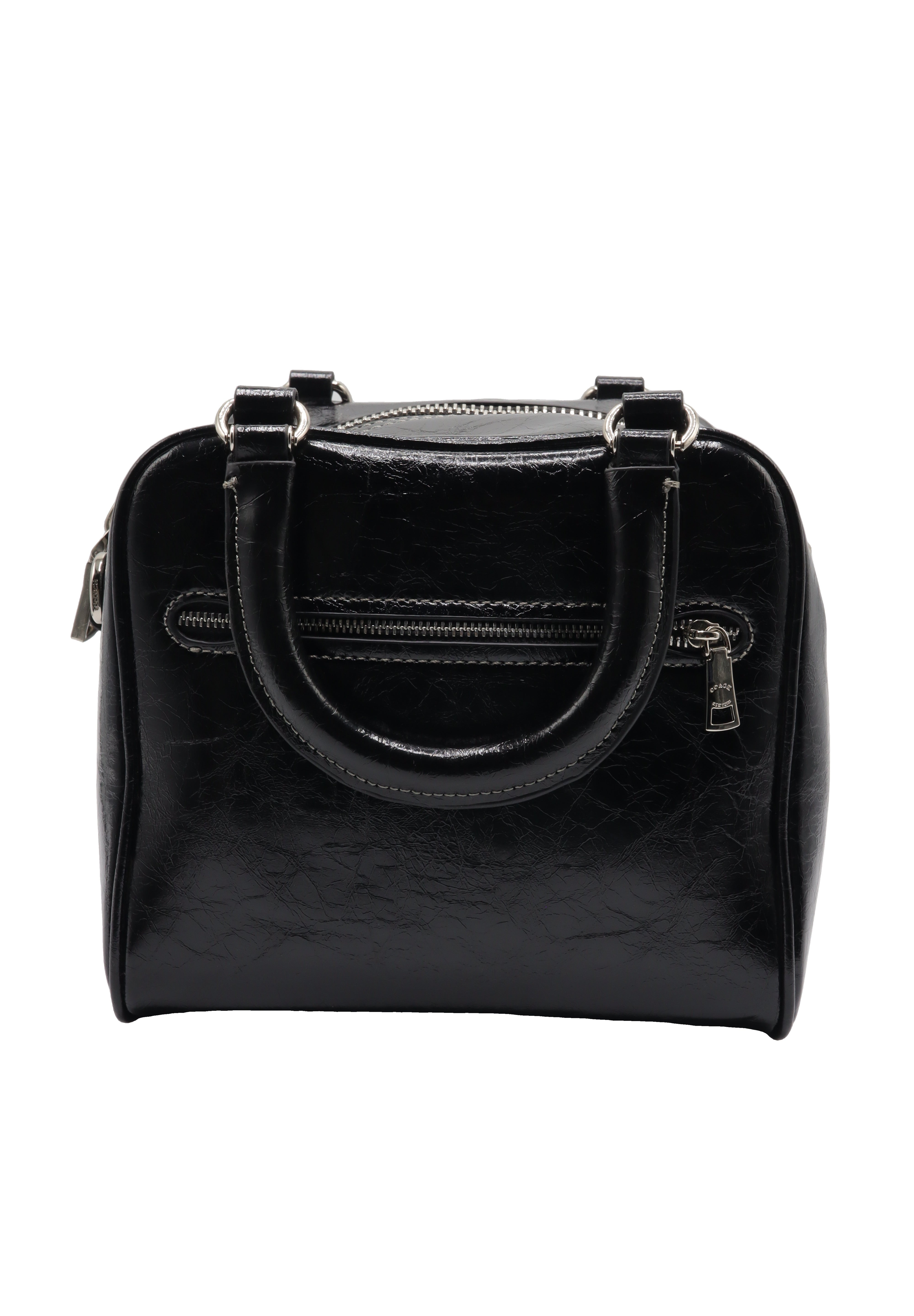 Coach Glazed Leather Bowler Satchel | Classic Black & Silver