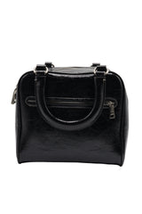 Coach Glazed Leather Bowler Satchel | Classic Black & Silver