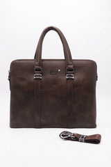 Montblanc Slim Leather Briefcase Laptop Bag | Mocha Brown