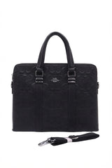 Coach Slim Embossed Leather Briefcase Laptop Bag | Black & Silver