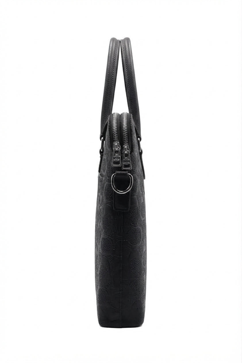 Coach Slim Embossed Leather Briefcase Laptop Bag | Black & Silver