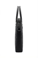 Coach Slim Embossed Leather Briefcase Laptop Bag | Black & Silver