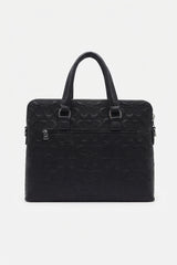 Coach Slim Embossed Leather Briefcase Laptop Bag | Black & Silver