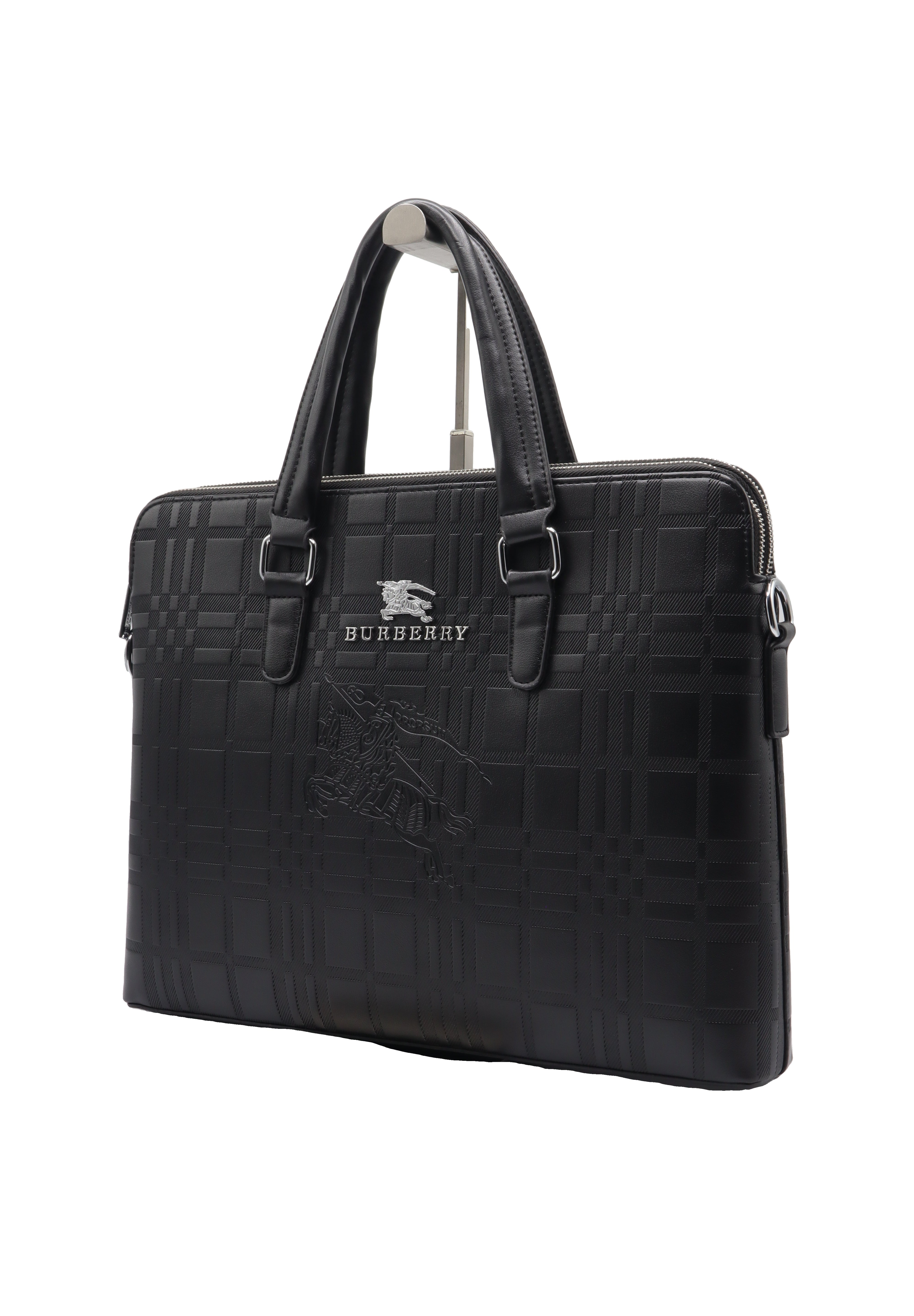Burberry Embossed Slim Leather Briefcase | Black & Silver