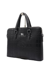 Burberry Embossed Slim Leather Briefcase | Black & Silver