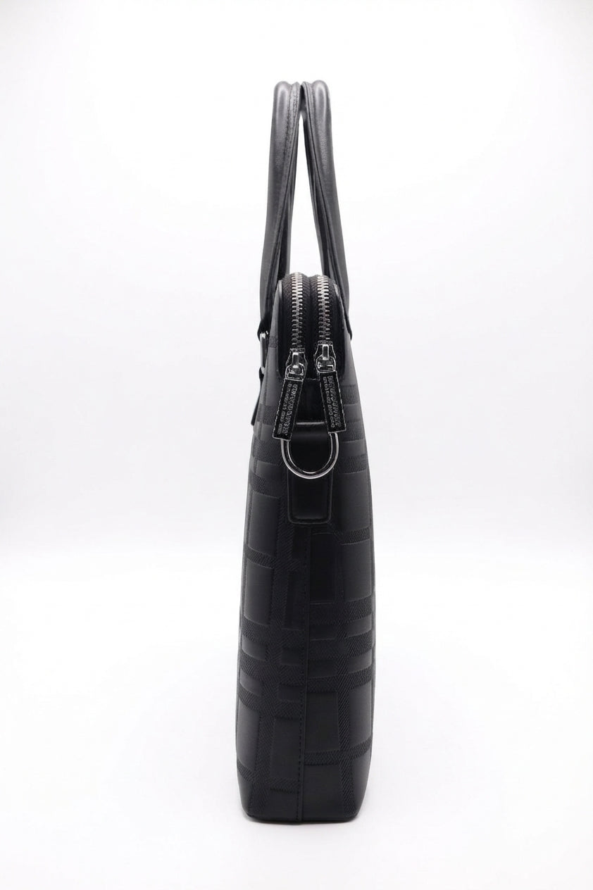 Burberry Embossed Slim Leather Briefcase | Black & Silver