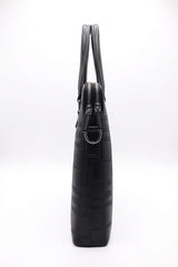 Burberry Embossed Slim Leather Briefcase | Black & Silver