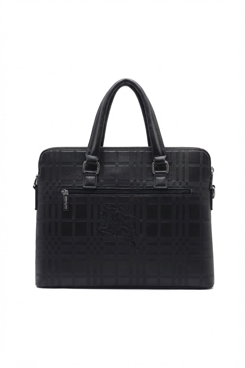 Burberry Embossed Slim Leather Briefcase | Black & Silver