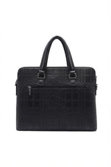 Burberry Embossed Slim Leather Briefcase | Black & Silver