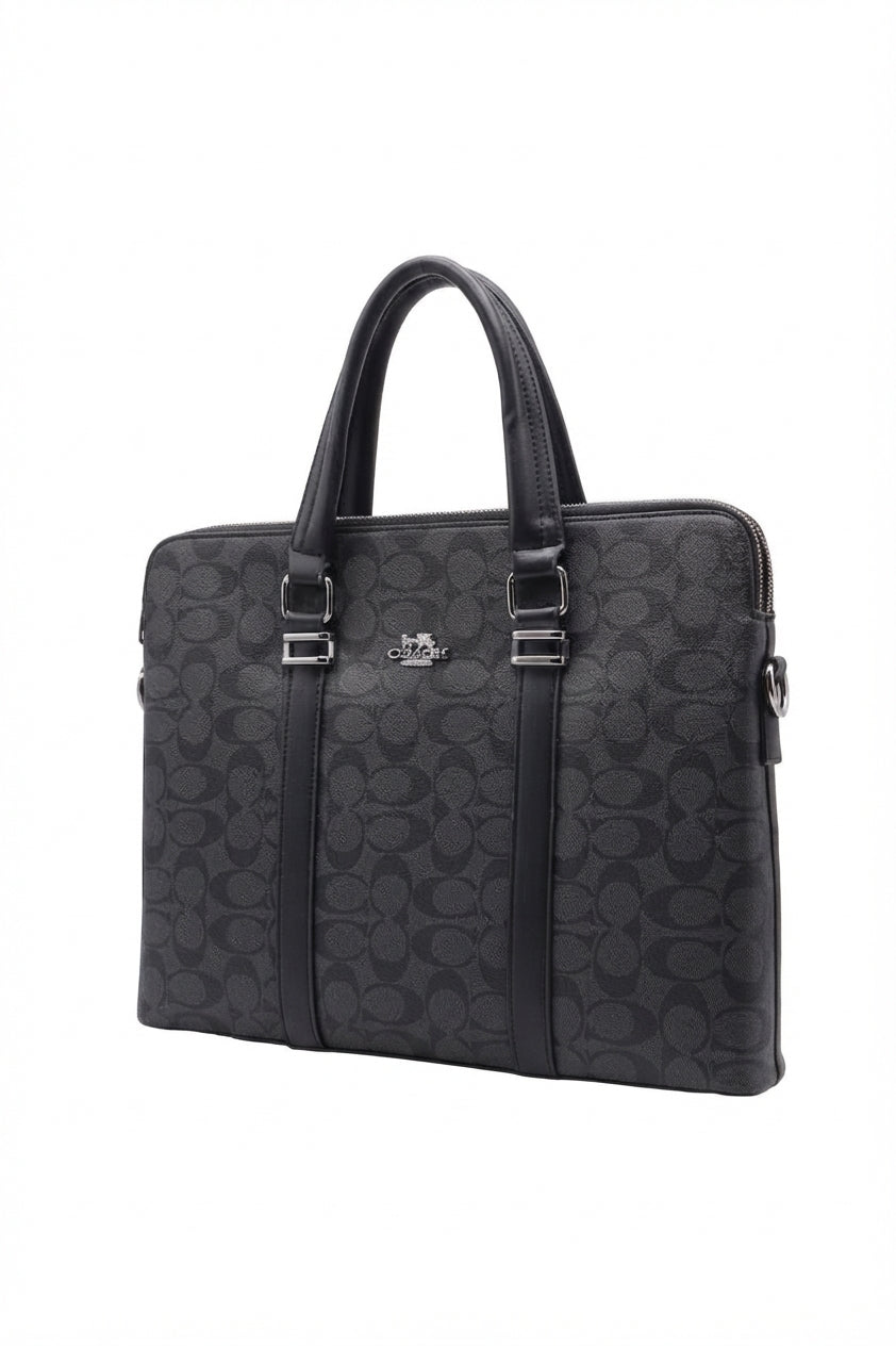 Coach Slim Signature Canvas Briefcase Laptop Bag | Charcoal & Black