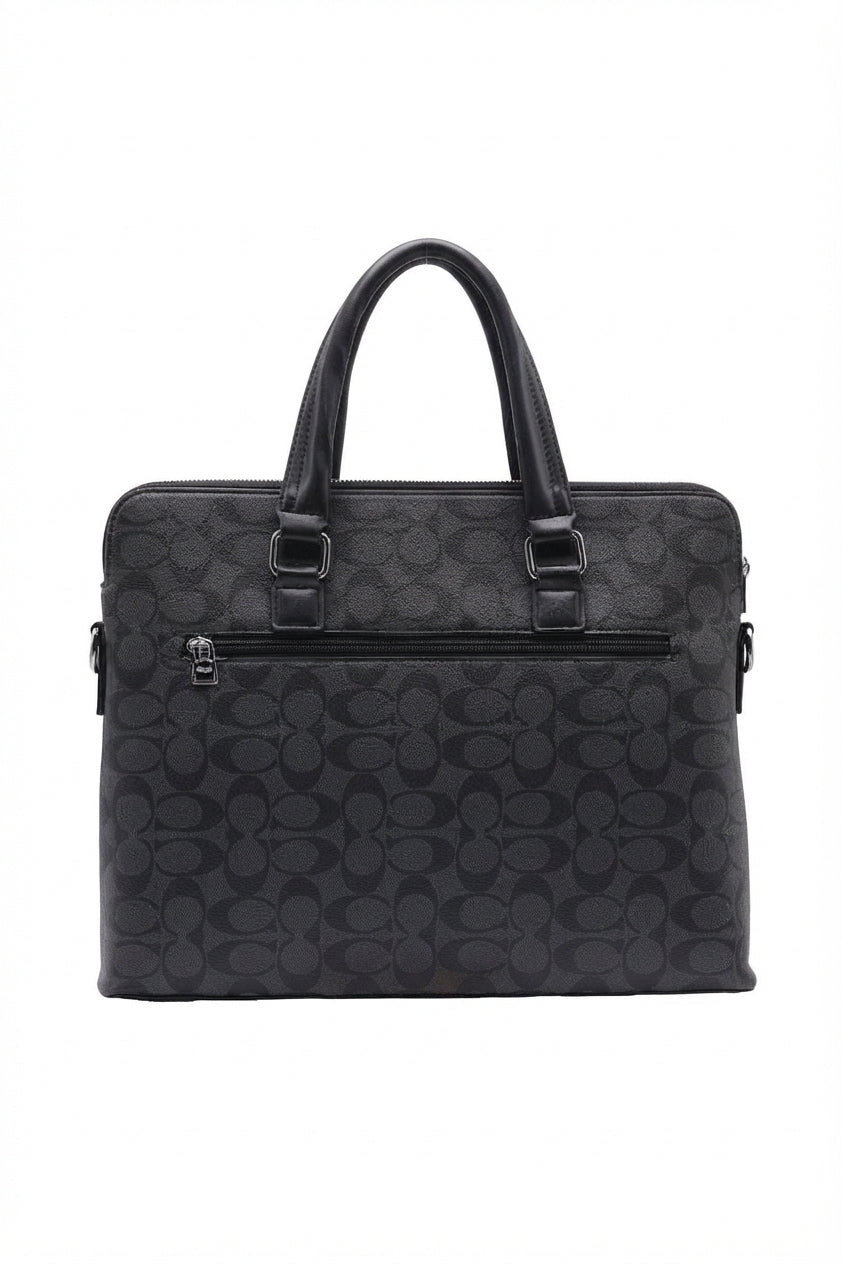 Coach Slim Signature Canvas Briefcase Laptop Bag | Charcoal & Black