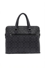 Coach Slim Signature Canvas Briefcase Laptop Bag | Charcoal & Black