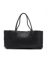 Woven Leather East-West Tote Bag | Classic Black
