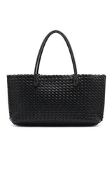 Woven Leather East-West Tote Bag | Classic Black