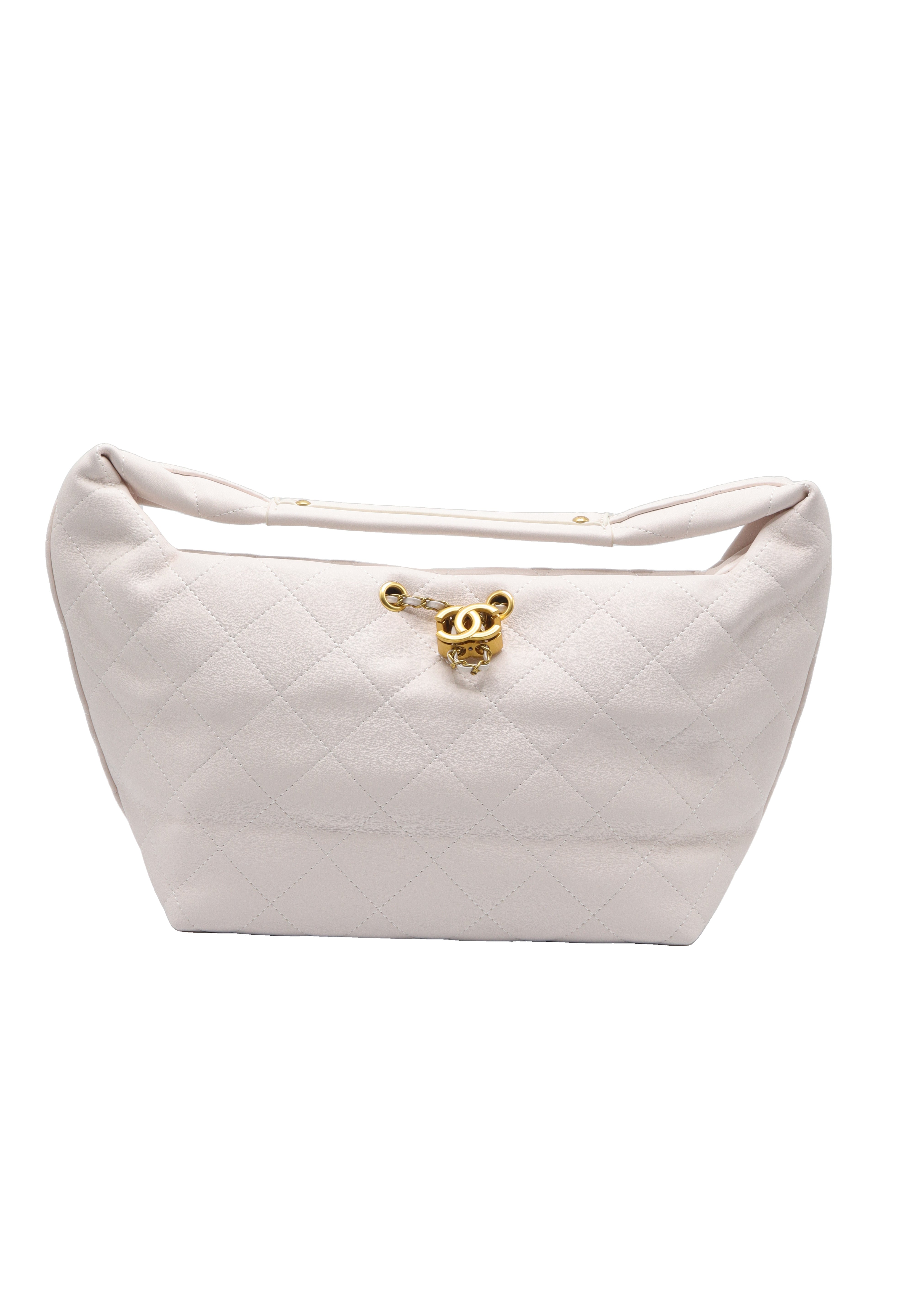 Chanel Small Quilted Leather Hobo Bag | White & Gold