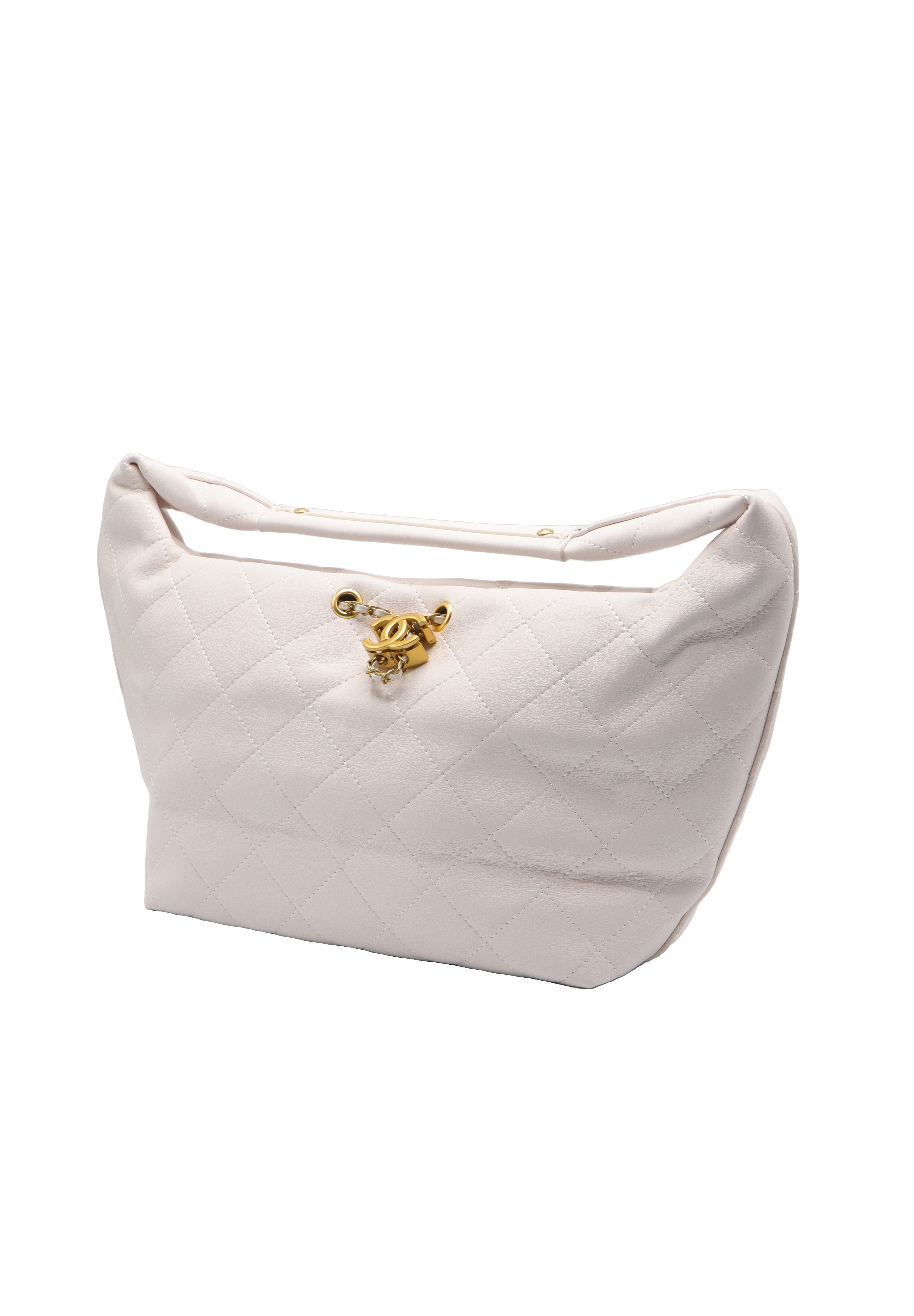 Chanel Small Quilted Leather Hobo Bag | White & Gold