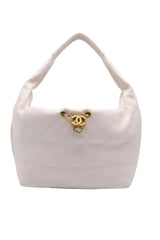 Chanel Small Quilted Leather Hobo Bag | White & Gold