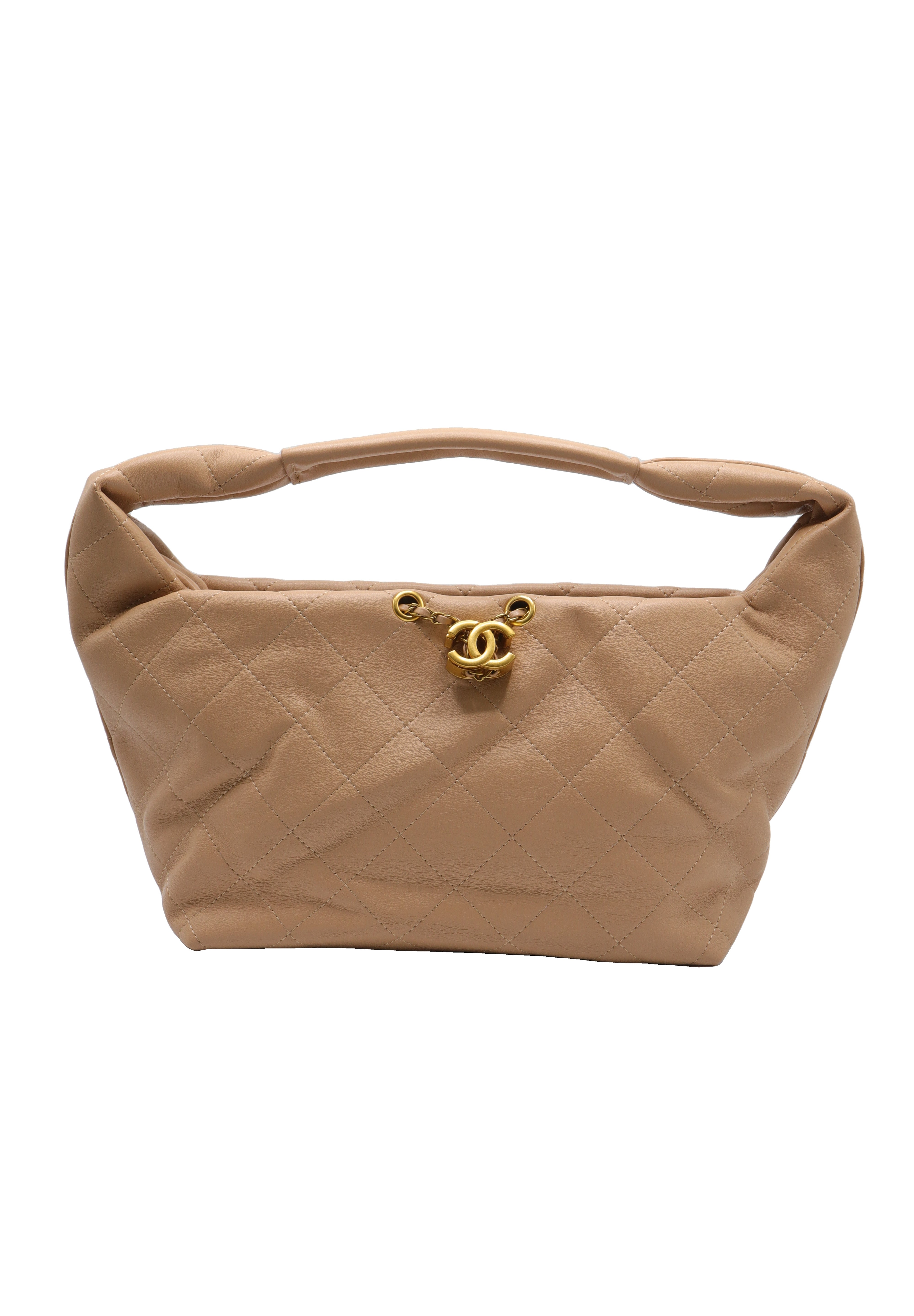 Chanel Small Hobo Bag | Beige Quilted Lambskin & Gold CC