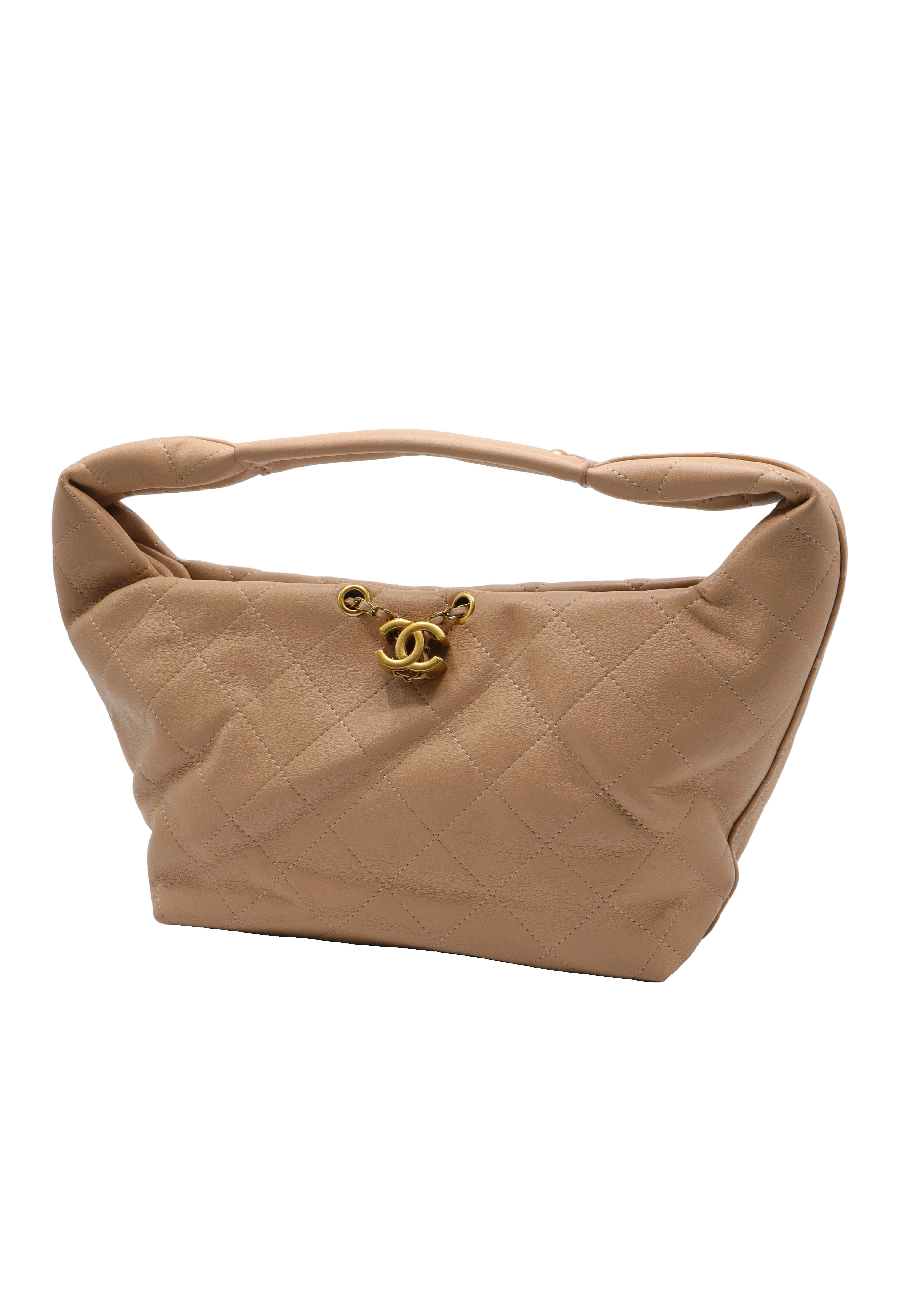 Chanel Small Hobo Bag | Beige Quilted Lambskin & Gold CC