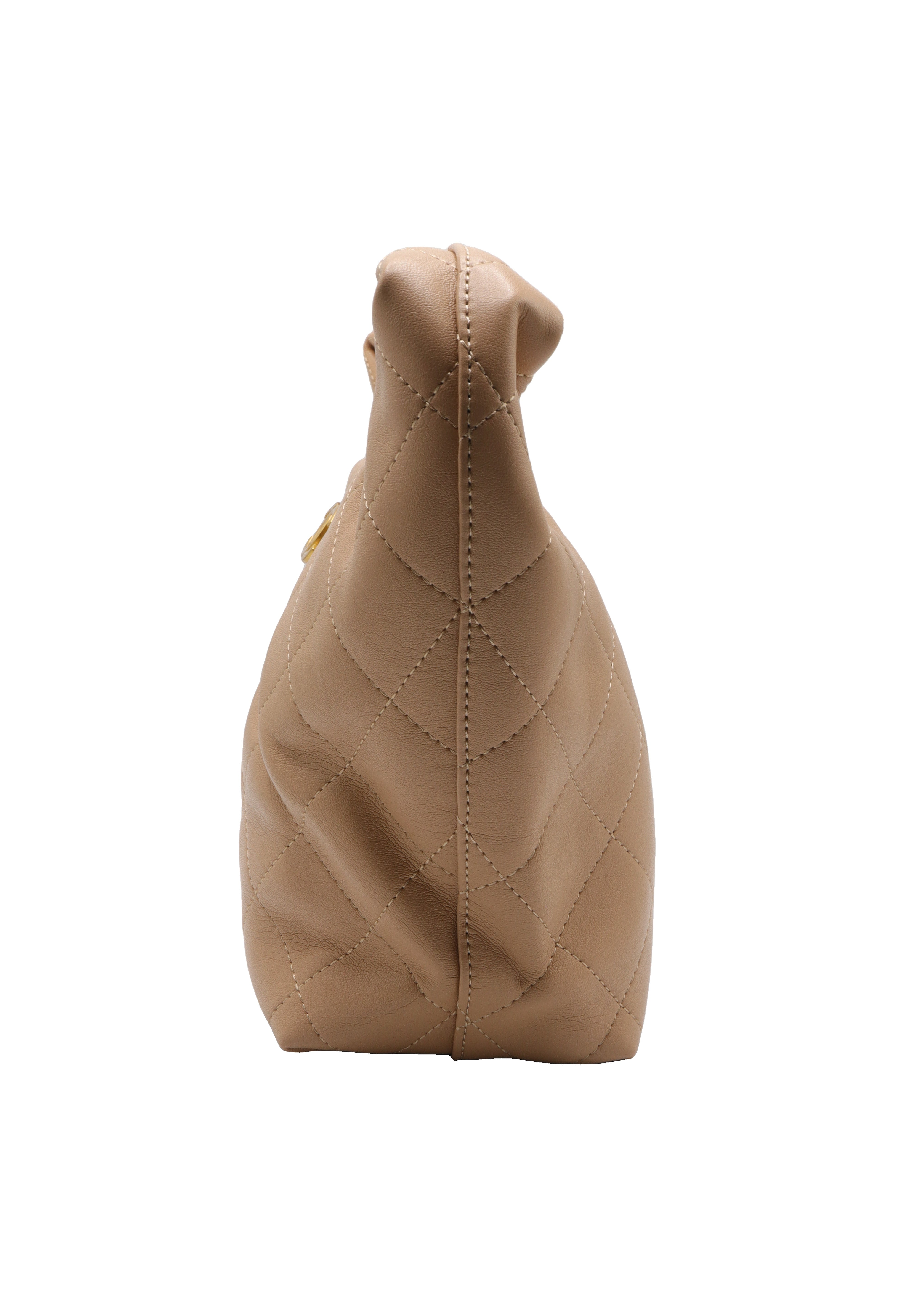 Chanel Small Hobo Bag | Beige Quilted Lambskin & Gold CC