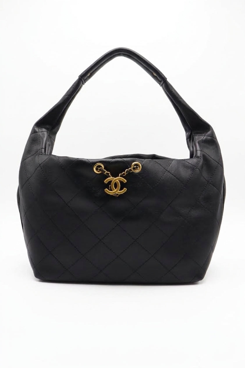 Chanel Small Hobo Bag | Black Quilted Lambskin & Gold CC