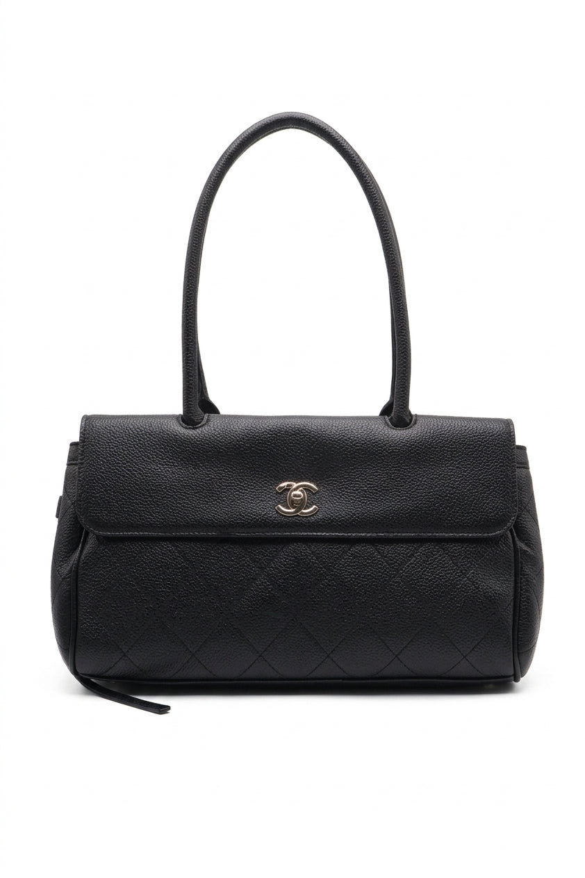 Chanel Quilted Caviar Leather Tote Bag | Black & Pale Gold