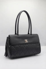 Chanel Quilted Caviar Leather Tote Bag | Black & Pale Gold