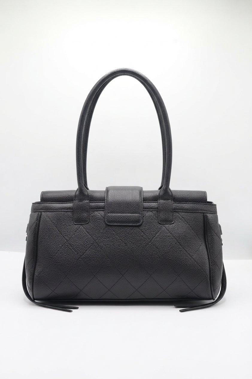 Chanel Quilted Caviar Leather Tote Bag | Black & Pale Gold