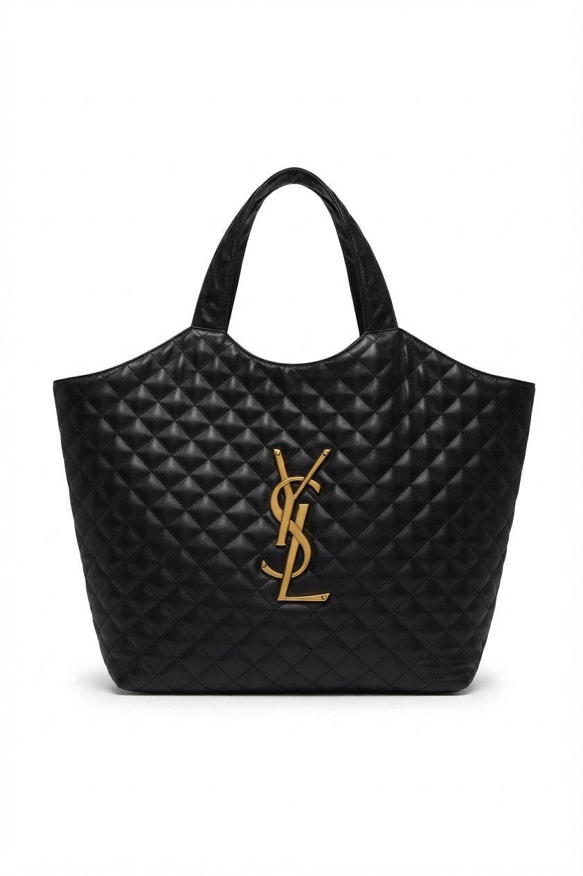 Saint Laurent Icare Maxi Quilted Leather Tote | Black & Gold