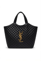 Saint Laurent Icare Maxi Quilted Leather Tote | Black & Gold
