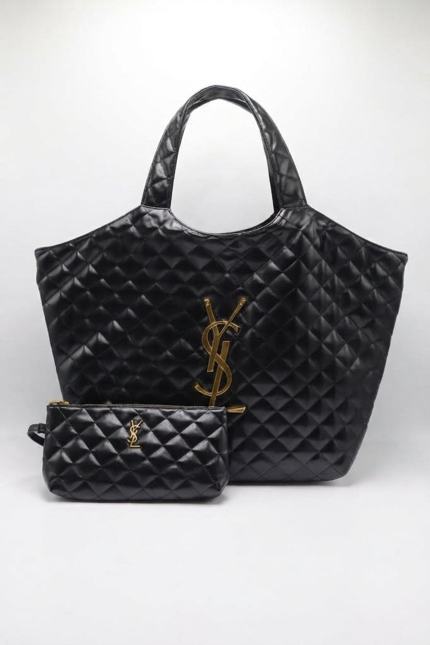 Saint Laurent Icare Maxi Quilted Leather Tote | Black & Gold