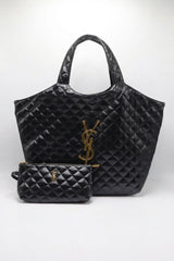 Saint Laurent Icare Maxi Quilted Leather Tote | Black & Gold