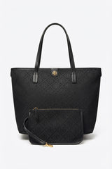 Tory Burch T Monogram Tote Bag with Pouch | Black & Gold