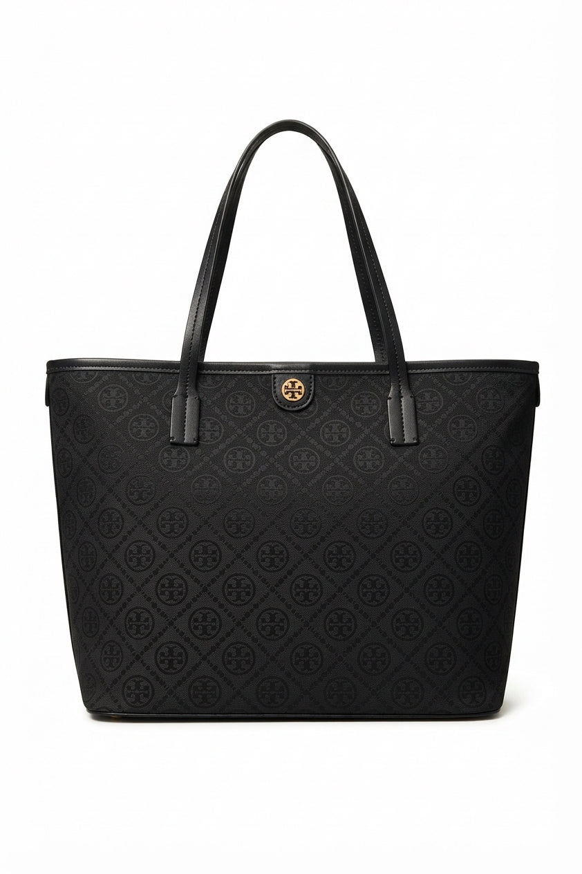 Tory Burch T Monogram Tote Bag with Pouch | Black & Gold