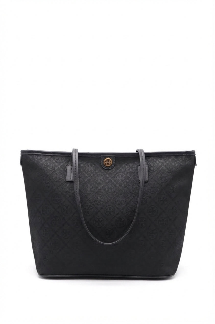 Tory Burch Ever-Ready Monogram Tote Bag | Black & Gold