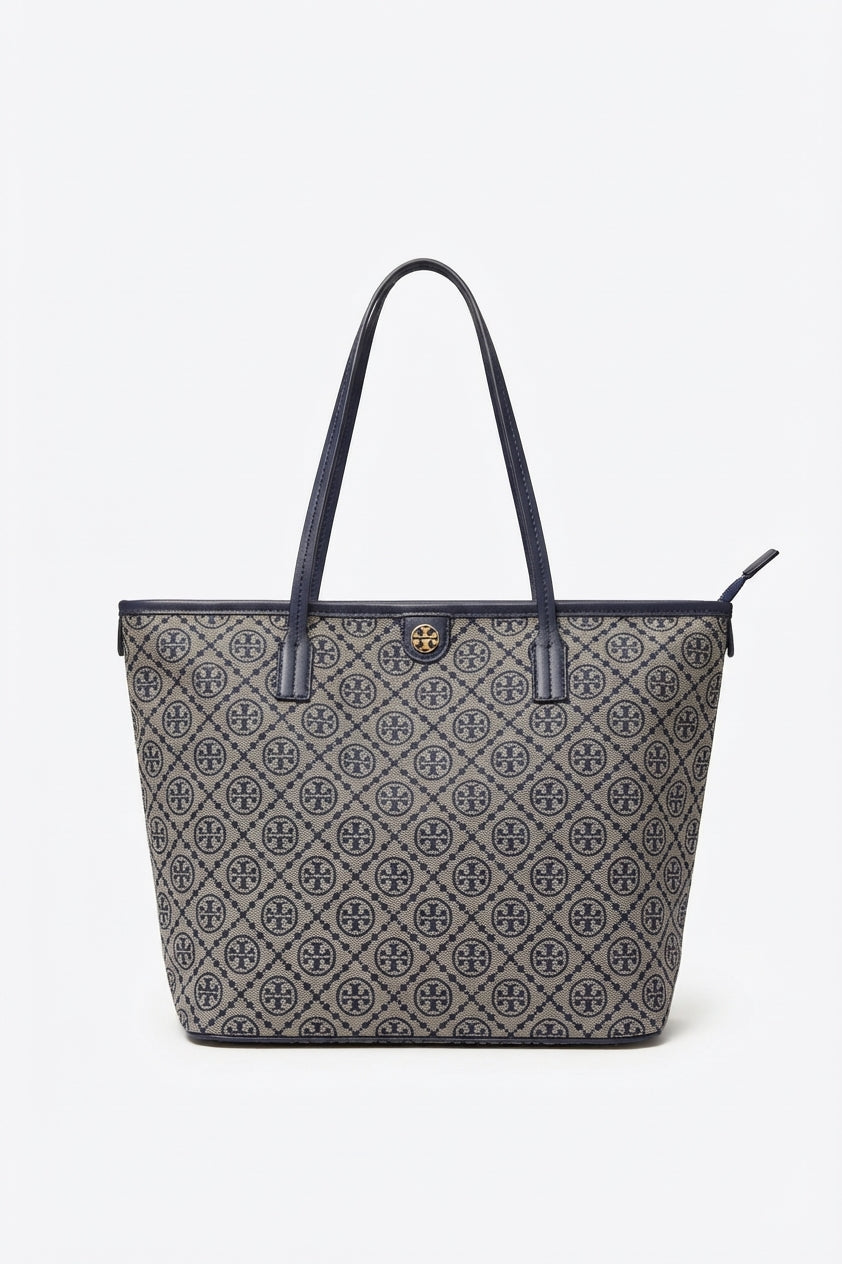 Tory Burch Ever-Ready Monogram Tote Bag | Navy & Beige