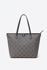 Tory Burch Ever-Ready Monogram Tote Bag | Navy & Beige