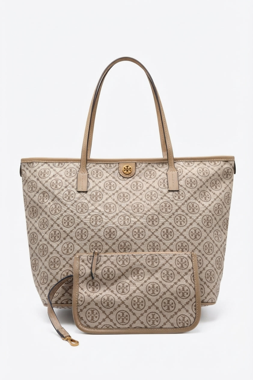 Tory Burch Ever-Ready Monogram Tote Bag | Beige & Tan