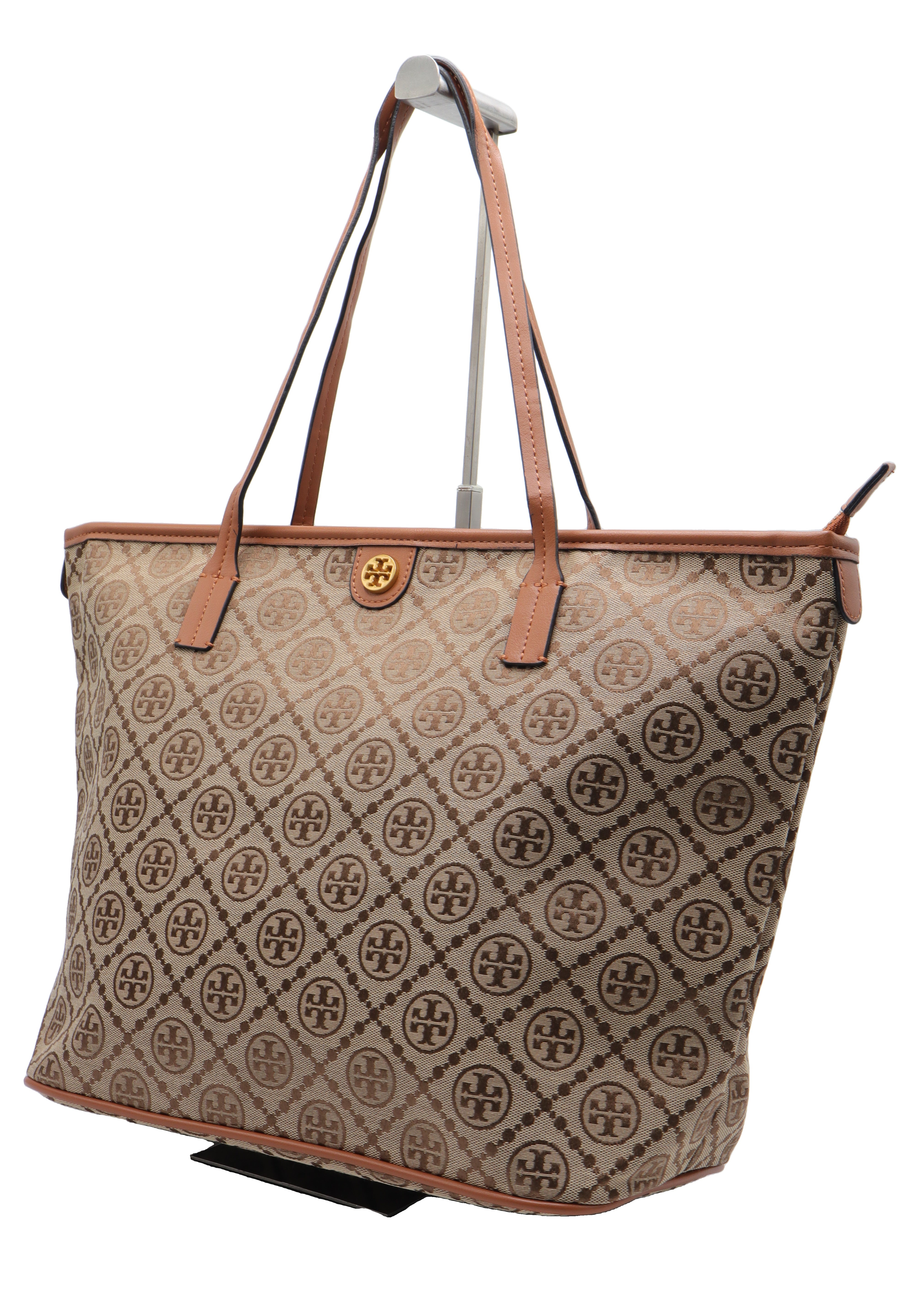 Tory Burch T Monogram Tote Bag with Pouch | Hazelnut & Gold