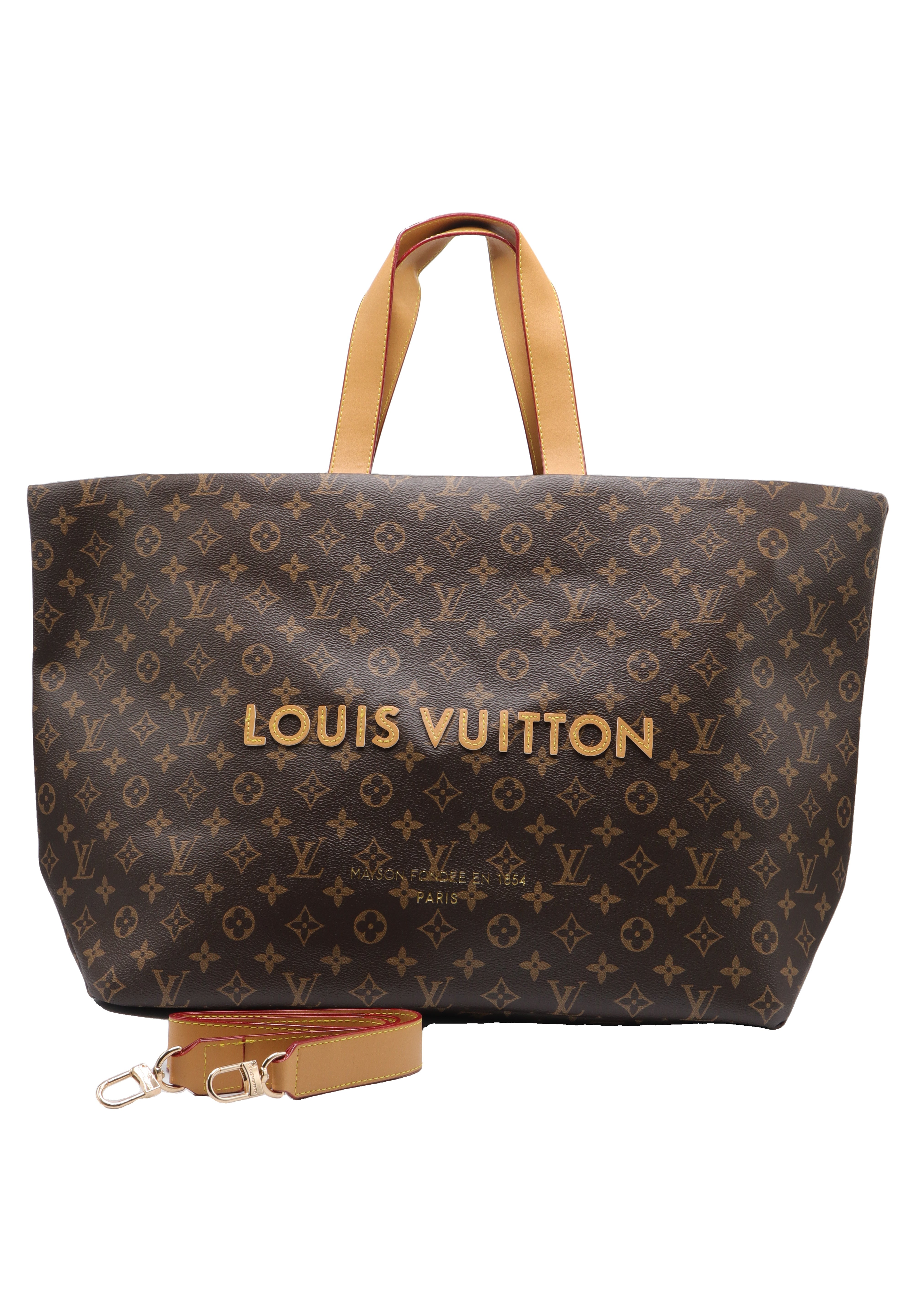 Louis Vuitton Monogram Tote Bag with Strap | Tan & Gold