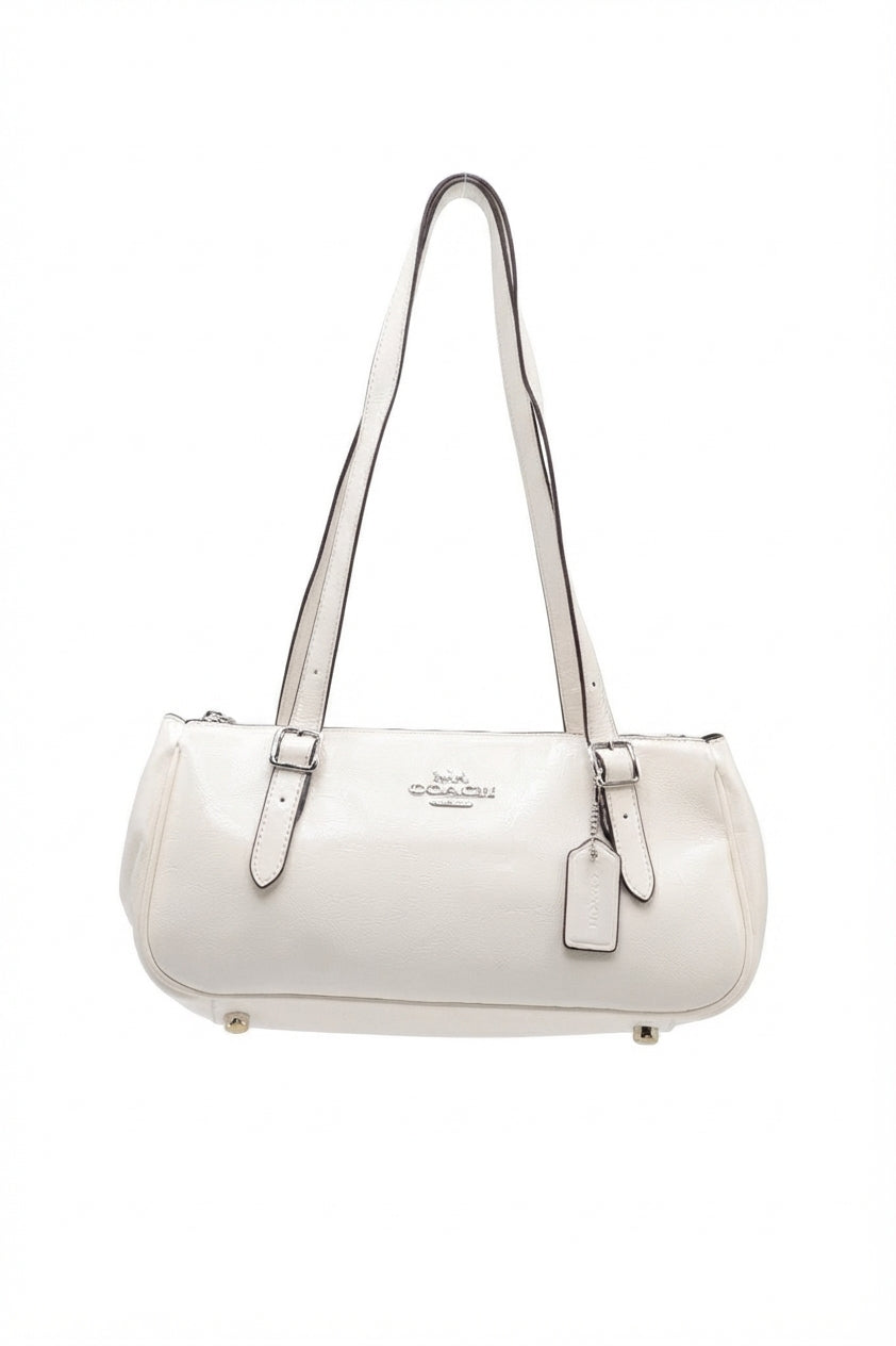 Coach Patent Leather Barrel Shoulder Bag | Off-White & Silver