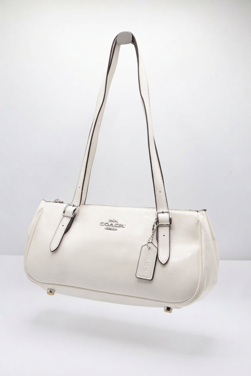 Coach Patent Leather Barrel Shoulder Bag | Off-White & Silver