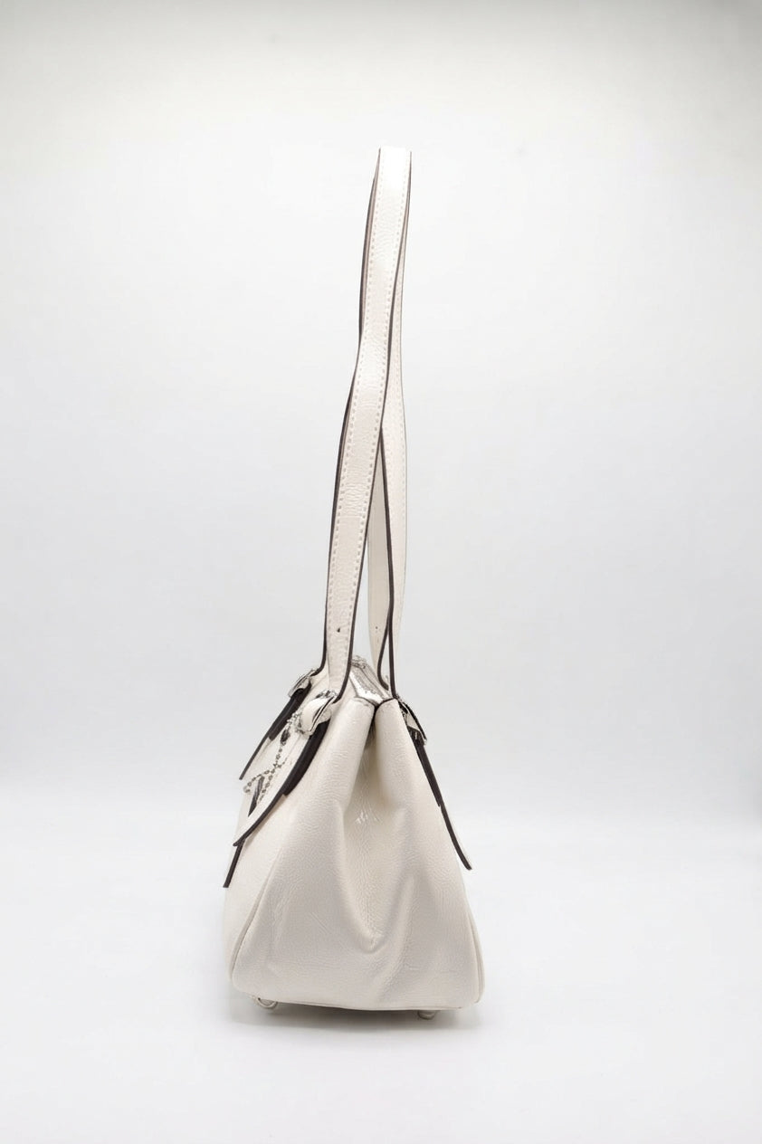 Coach Patent Leather Barrel Shoulder Bag | Off-White & Silver