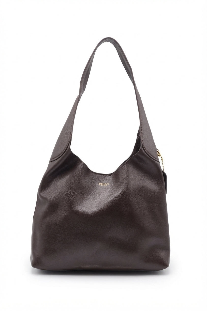 Coach Brooklyn Leather Hobo Bag | Deep Dark Brown & Gold